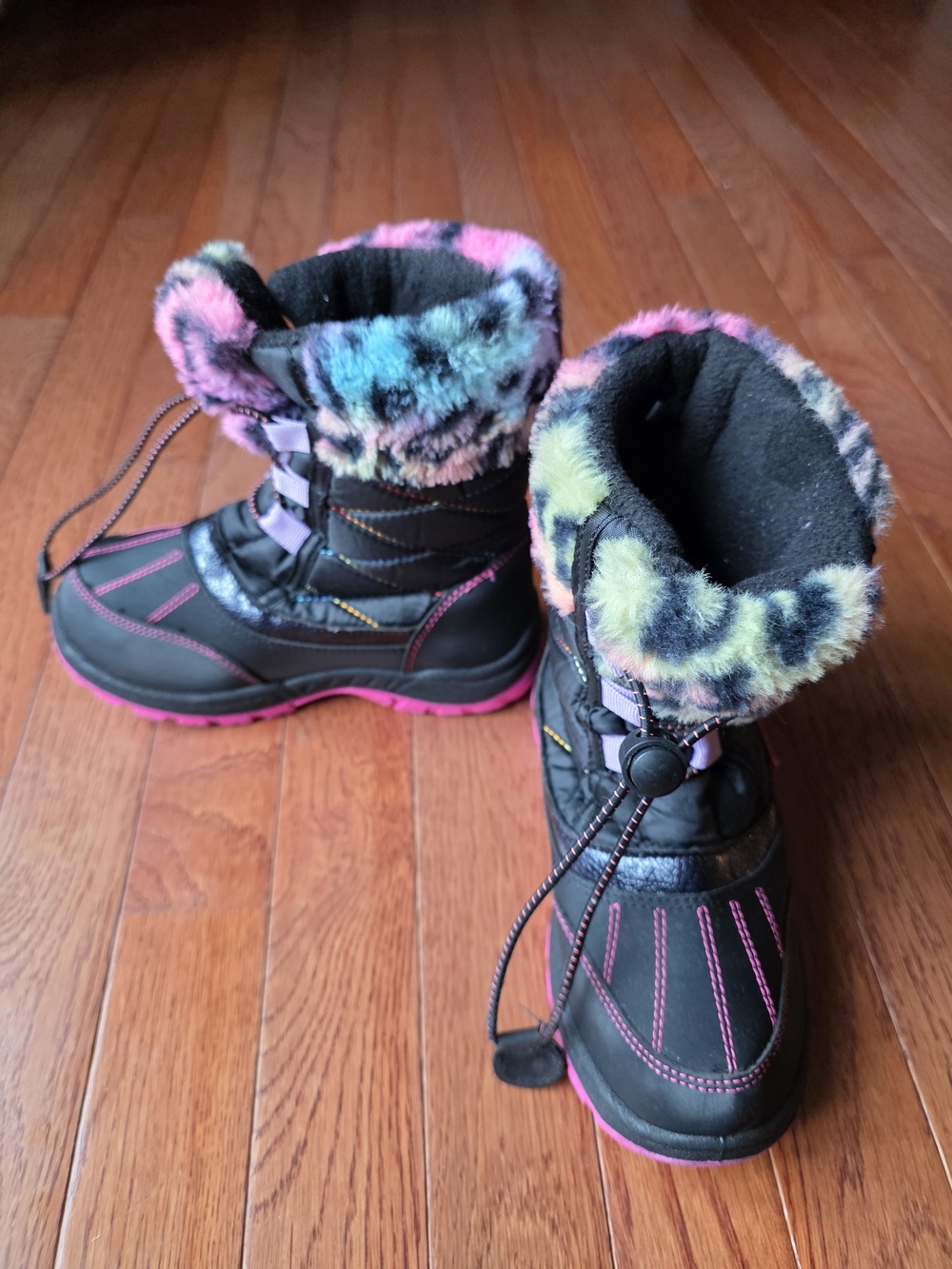 Rugged Bear Kids Winter Boots with Multicolor Faux Fur Trim